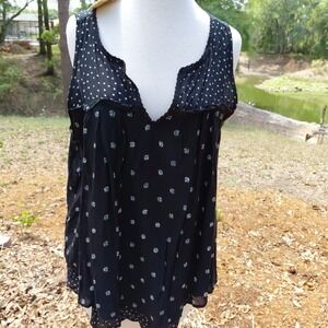 Democracy Medium Black Polka Dot Sleeveless Layered Boho Tunic Shirt Top Reg $58